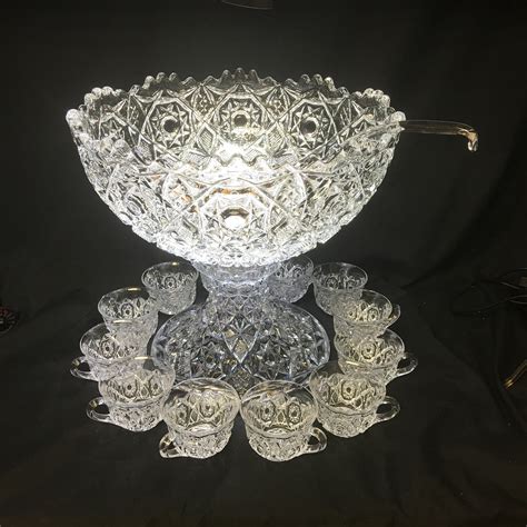 16 point hobstars are cut at the small scallops around the top. . Cut glass punch bowl patterns